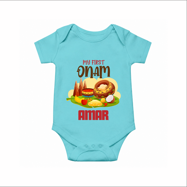 My First Onam Sadhya Feast Romper - ARCTIC BLUE - New Born (Chest 14")