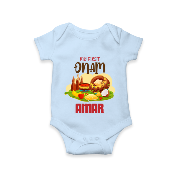My First Onam Sadhya Feast Romper - BABY BLUE - New Born (Chest 14")