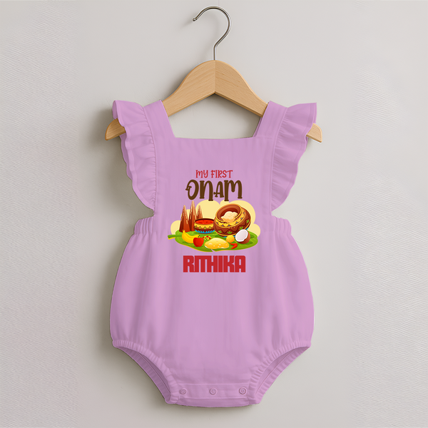 My First Onam Personalized Romper Frock | Custom Romper Frock to Celebrate Your Baby's First Onam - BABY PINK - 0 - 3 Months Old (Chest 19")