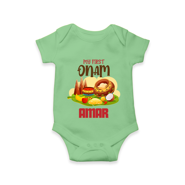 My First Onam Sadhya Feast Romper - GREEN - New Born (Chest 14")