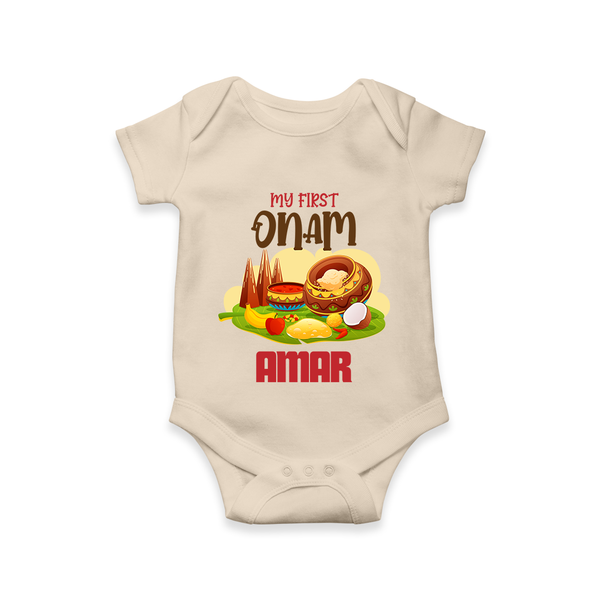 My First Onam Sadhya Feast Romper - IVORY - New Born (Chest 14")