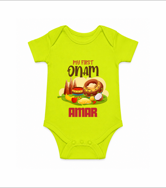 My First Onam Sadhya Feast Romper - LIME GREEN - New Born (Chest 14")