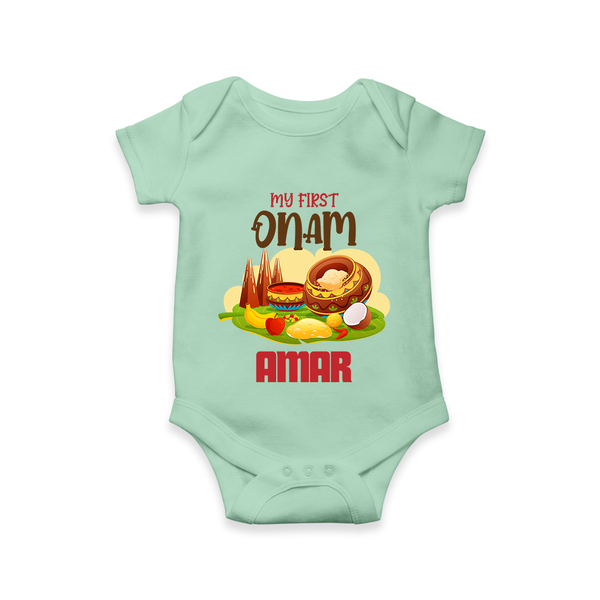 My First Onam Sadhya Feast Romper - MINT GREEN - New Born (Chest 14")