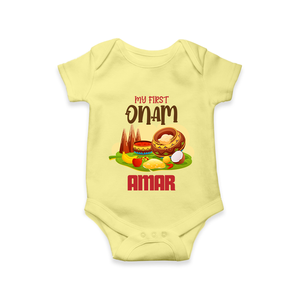 My First Onam Sadhya Feast Romper - PASTEL YELLOW - New Born (Chest 14")