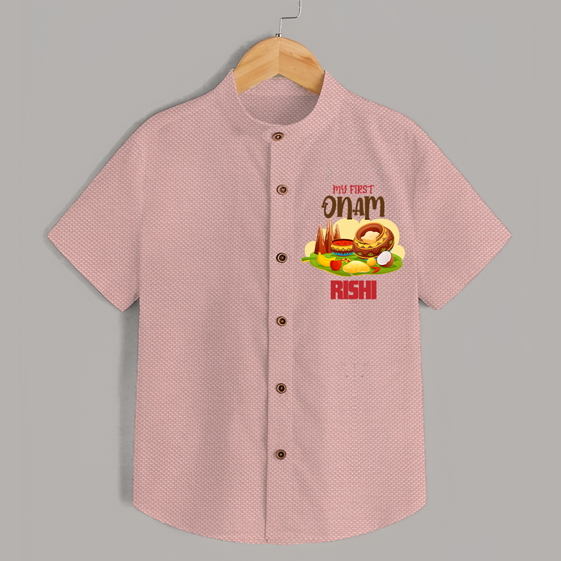 My First Onam Personalized Shirt | Custom Shirt to Celebrate Your Baby's First Onam - PEACH - 0 - 6 Months Old (Chest 23")