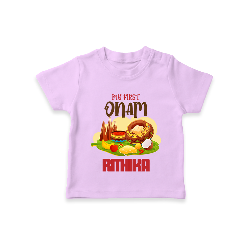 My First Onam Personalized T-Shirt | Custom T-Shirt to Celebrate Your Baby's First Onam - LILAC - 0-5 Months Old (Chest 17")