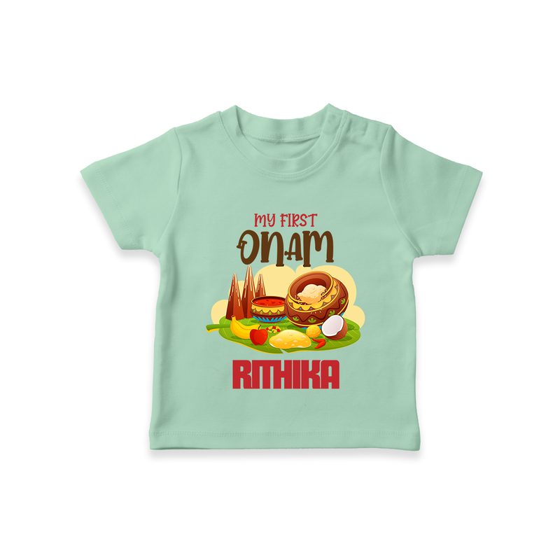My First Onam Personalized T-Shirt | Custom T-Shirt to Celebrate Your Baby's First Onam - MINT GREEN - 0-5 Months Old (Chest 17")