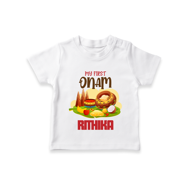 My First Onam Personalized T-Shirt | Custom T-Shirt to Celebrate Your Baby's First Onam - WHITE - 0-5 Months Old (Chest 17")