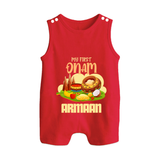 My First Onam Sadhya Feast Button Romper - RED - New Born (Chest 18")