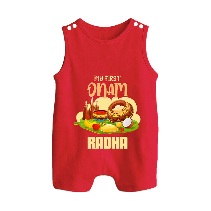 My First Onam Personalized Romper Suit / Sleeveless Romper | Custom Romper Suit / Sleeveless Romper to Celebrate Your Baby's First Onam - RED - 0 - 5 Months Old (Chest 18")