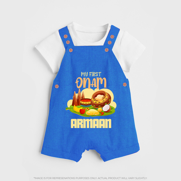 My First Onam Sadhya Feast Dungaree - COBALT BLUE - 0 - 5 Months Old (Chest 18")