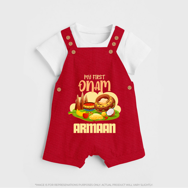 My First Onam Sadhya Feast Dungaree - RED - 0 - 5 Months Old (Chest 18")