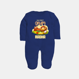 My First Onam Personalized Sleep Suit | Custom Sleep Suit to Celebrate Your Baby's First Onam - NAVY BLUE - New Born (Chest 7.5")