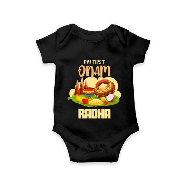 My First Onam Personalized Romper / Onesie | Custom Romper / Onesie to Celebrate Your Baby's First Onam - BLACK - New Born (Chest 14")
