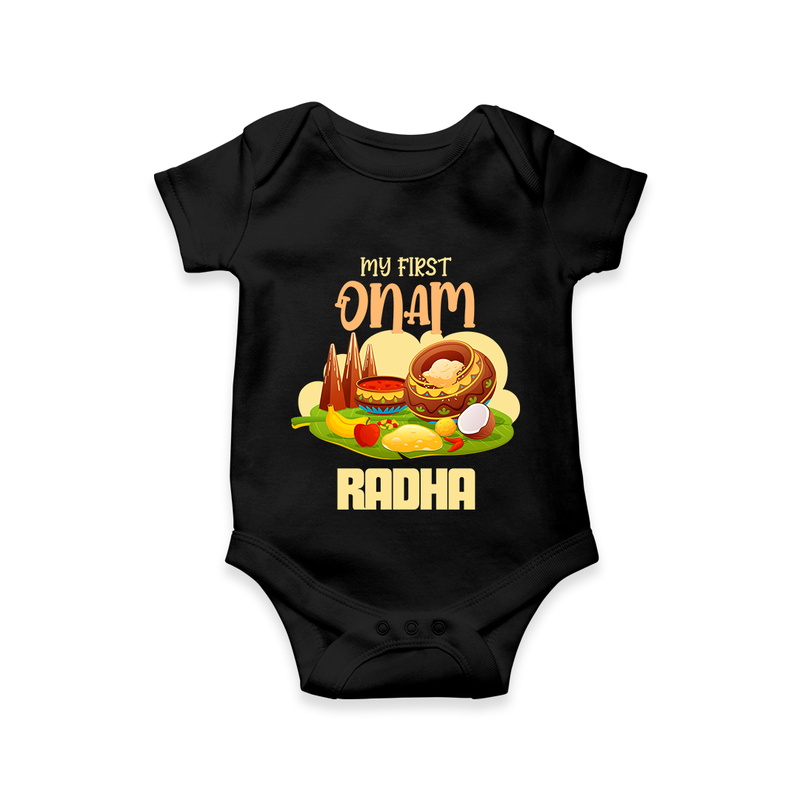 My First Onam Personalized Romper / Onesie | Custom Romper / Onesie to Celebrate Your Baby's First Onam - BLACK - New Born (Chest 14")
