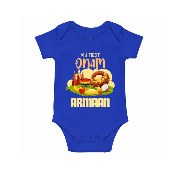 My First Onam Sadhya Feast Romper - COBALT BLUE - New Born (Chest 14")