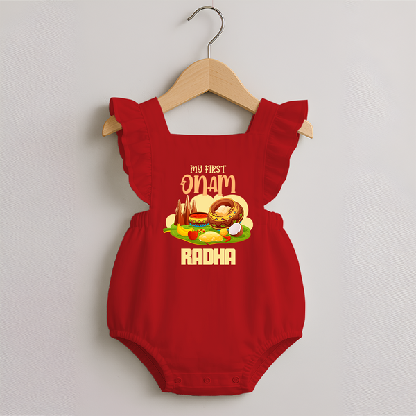 My First Onam Personalized Romper Frock | Custom Romper Frock to Celebrate Your Baby's First Onam - RED - 0 - 3 Months Old (Chest 19")