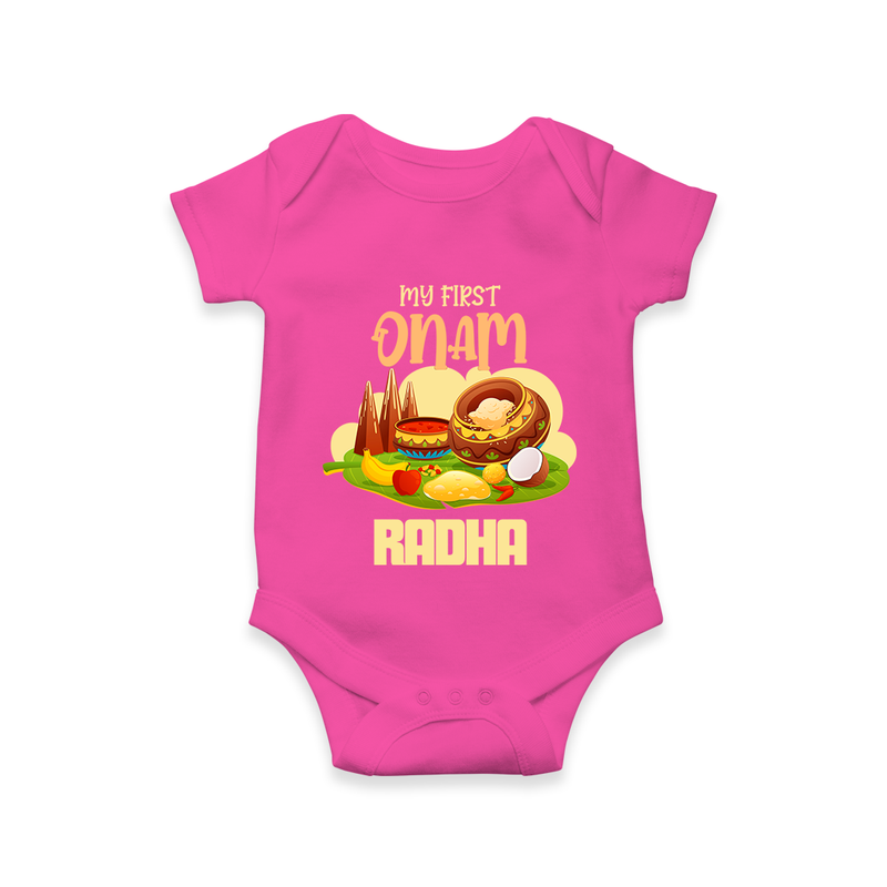 My First Onam Personalized Romper / Onesie | Custom Romper / Onesie to Celebrate Your Baby's First Onam - HOT PINK - New Born (Chest 14")