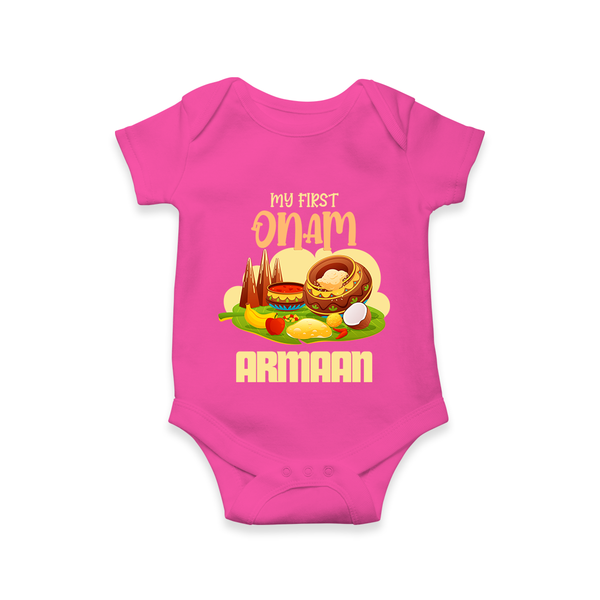 My First Onam Sadhya Feast Romper - HOT PINK - New Born (Chest 14")