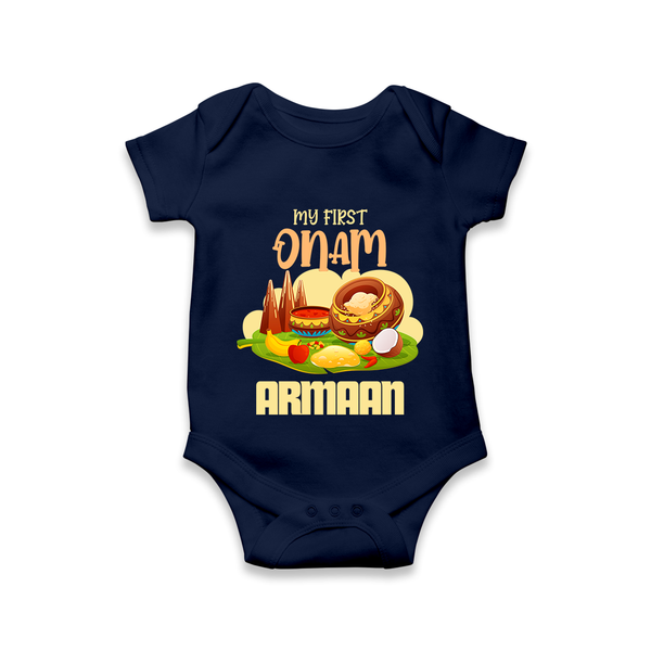My First Onam Sadhya Feast Romper - NAVY BLUE - New Born (Chest 14")