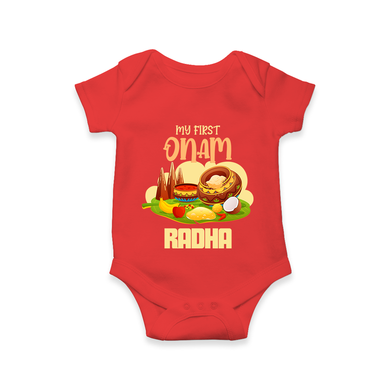 My First Onam Personalized Romper / Onesie | Custom Romper / Onesie to Celebrate Your Baby's First Onam - RED - New Born (Chest 14")