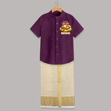 My First Onam Personalized Shirt And Dhoti | Custom Shirt And Dhoti to Celebrate Your Baby's First Onam - GRAPE - 0 - 6 Months Old (Chest-23") (Dhoti length-14")