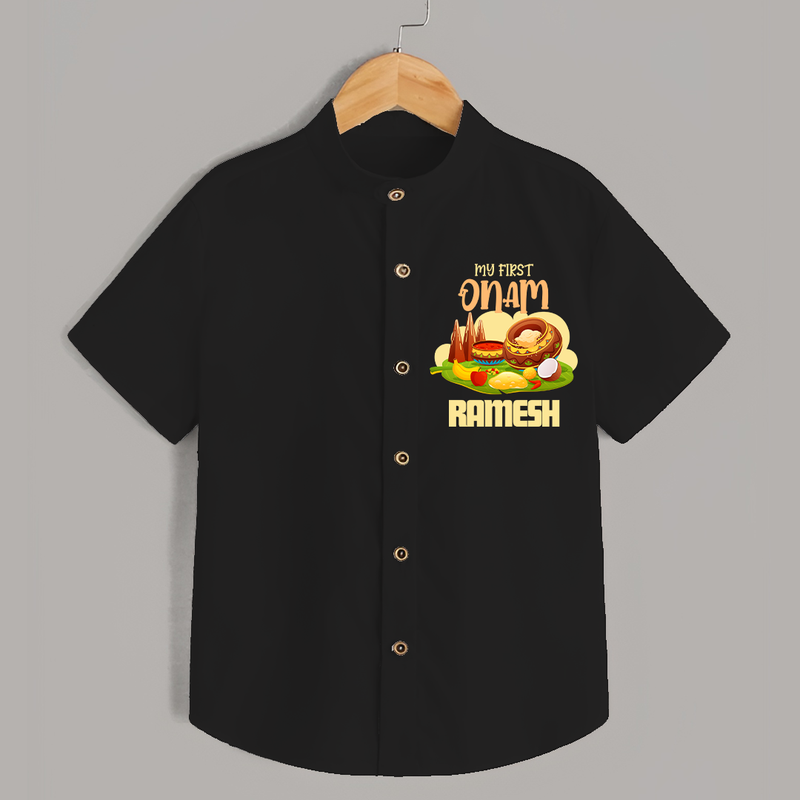My First Onam Personalized Shirt | Custom Shirt to Celebrate Your Baby's First Onam - BLACK - 0 - 6 Months Old (Chest 23")
