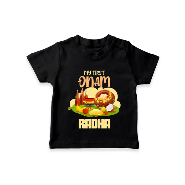 My First Onam Personalized T-Shirt | Custom T-Shirt to Celebrate Your Baby's First Onam - BLACK - 0-5 Months Old (Chest 17")