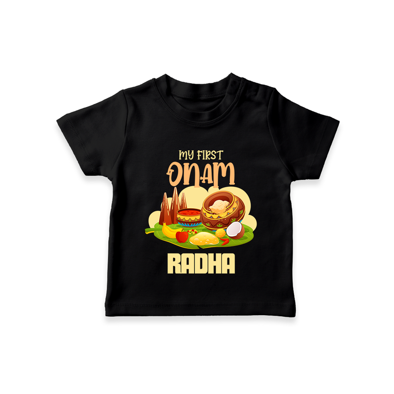 My First Onam Personalized T-Shirt | Custom T-Shirt to Celebrate Your Baby's First Onam - BLACK - 0-5 Months Old (Chest 17")
