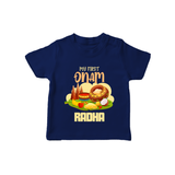 My First Onam Personalized T-Shirt | Custom T-Shirt to Celebrate Your Baby's First Onam - NAVY BLUE - 0-5 Months Old (Chest 17")