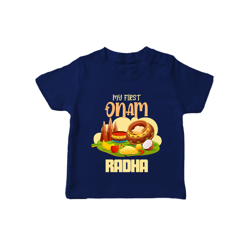 My First Onam Personalized T-Shirt | Custom T-Shirt to Celebrate Your Baby's First Onam - NAVY BLUE - 0-5 Months Old (Chest 17")