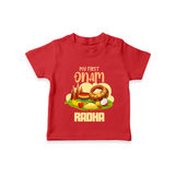 My First Onam Personalized T-Shirt | Custom T-Shirt to Celebrate Your Baby's First Onam - RED - 0-5 Months Old (Chest 17")