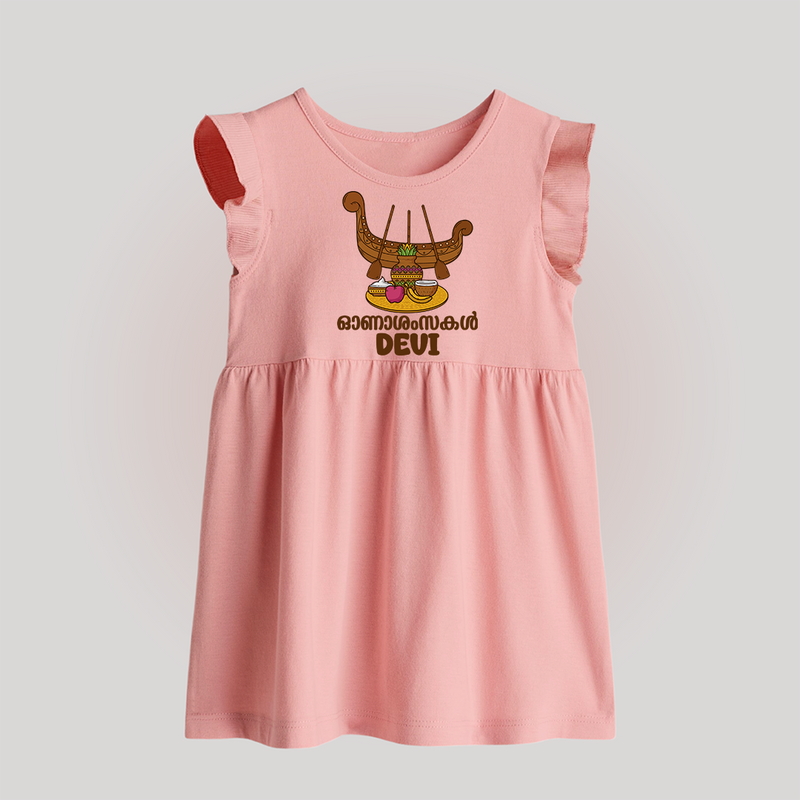 Onam Wishes Baby Frock | Personalized Baby Baby Frock for Onam Festival - BABY PINK - 0 - 3 Months Old (Chest 17")