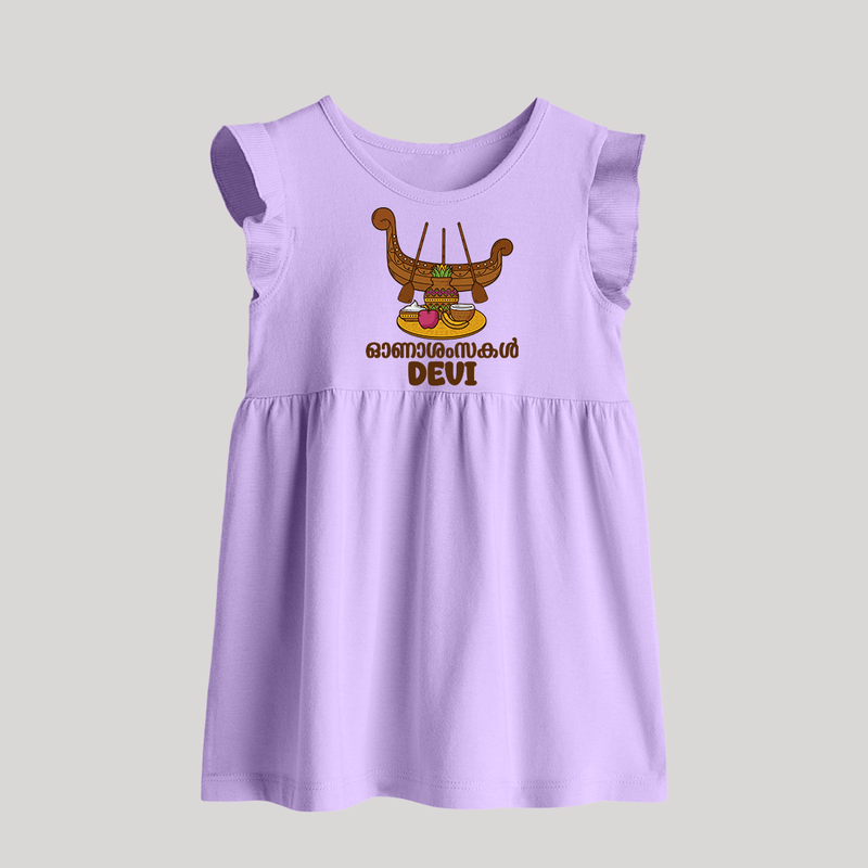 Onam Wishes Baby Frock | Personalized Baby Baby Frock for Onam Festival - LILAC - 0 - 3 Months Old (Chest 17")