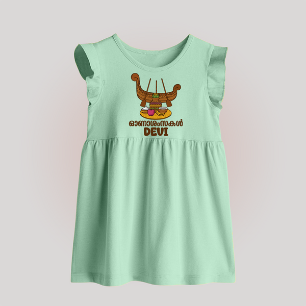 Onam Wishes Baby Frock | Personalized Baby Baby Frock for Onam Festival - MINT GREEN - 0 - 3 Months Old (Chest 17")