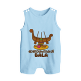 Kerala Snake Boat Festival Button Romper - BABY BLUE - New Born (Chest 18")