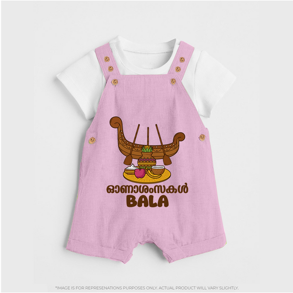 Kerala Snake Boat Festival Dungaree - BABY PINK - 0 - 5 Months Old (Chest 18")