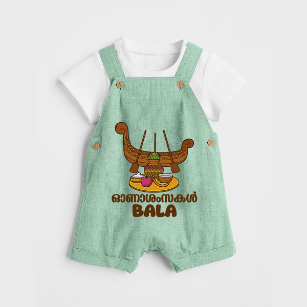 Kerala Snake Boat Festival Dungaree - MINT GREEN - 0 - 5 Months Old (Chest 18")