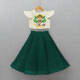 Little Pulikali - Customised Crop Top and Skirt for kids - BOTTLE GREEN - 0-6 Month Old (Chest 20") (Frock Waist 20")