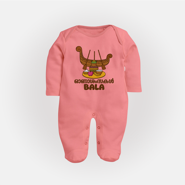 Kerala Snake Boat Festival Full Body Suit - PEACH - New Born (Chest 7.5")