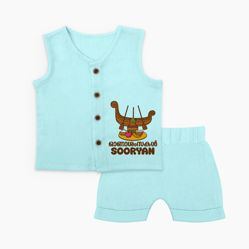 Onam Wishes Jabla Set | Personalized Baby Jabla Set for Onam Festival - BABY BLUE - 0 - 3 Months Old (Chest 9.8")