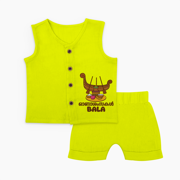Kerala Snake Boat Festival Jabla Shorts Set - LIME GREEN - 0 - 3 Months Old (Chest 9.8")