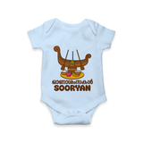 Onam Wishes Romper / Onesie | Personalized Baby Romper / Onesie for Onam Festival - BABY BLUE - New Born (Chest 14")