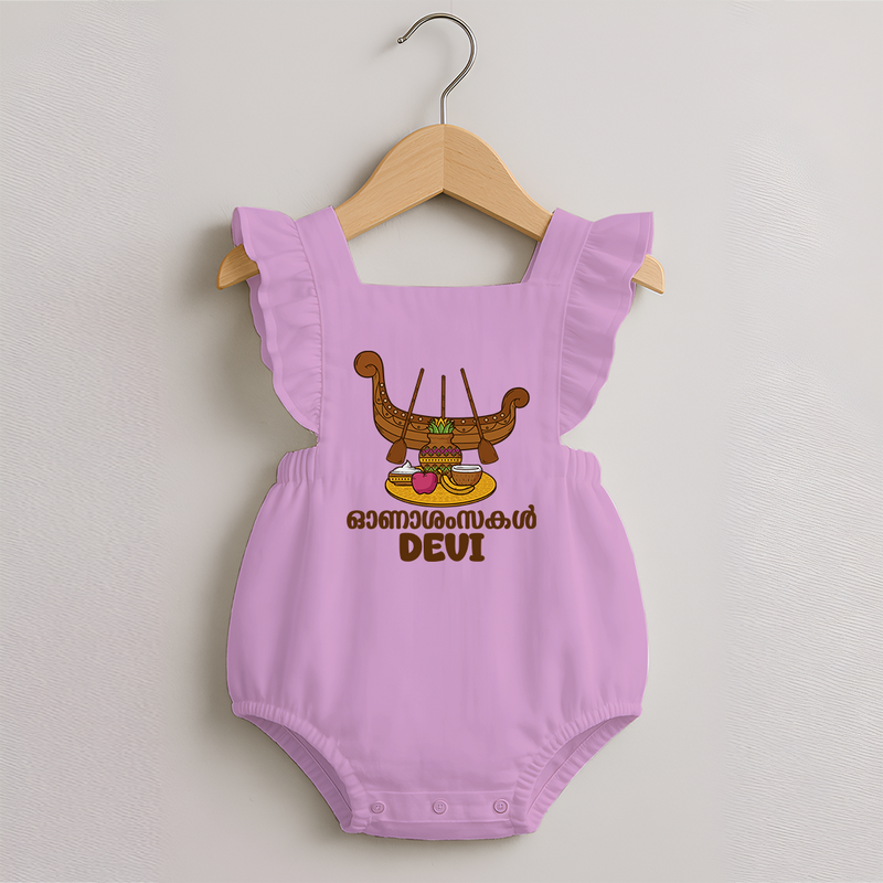 Onam Wishes Romper Frock | Personalized Baby Romper Frock for Onam Festival - BABY PINK - 0 - 3 Months Old (Chest 19")