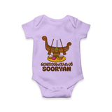 Onam Wishes Romper / Onesie | Personalized Baby Romper / Onesie for Onam Festival - LILAC - New Born (Chest 14")