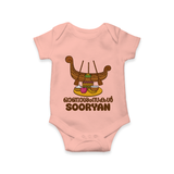 Onam Wishes Romper / Onesie | Personalized Baby Romper / Onesie for Onam Festival - PEACH - New Born (Chest 14")