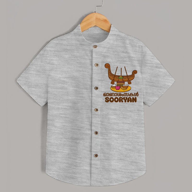 Onam Wishes Shirt | Personalized Baby Shirt for Onam Festival - GREY - 0 - 6 Months Old (Chest 23")