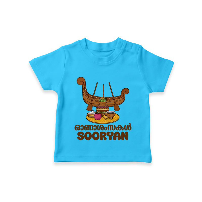 Onam Wishes T-Shirt | Personalized Baby T-Shirt for Onam Festival - SKY BLUE - 0-5 Months Old (Chest 17")
