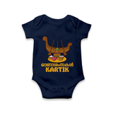 Onam Wishes Romper / Onesie | Personalized Baby Romper / Onesie for Onam Festival - NAVY BLUE - New Born (Chest 14")