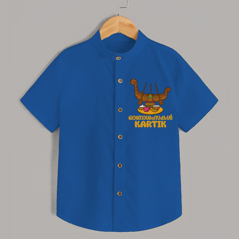 Onam Wishes Shirt | Personalized Baby Shirt for Onam Festival - COBALT BLUE - 0 - 6 Months Old (Chest 23")